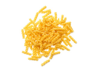 Fusilli pasta isolated on white. Top view