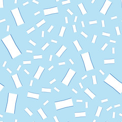 Seamless pattern texture background with geometric shapes, colored and rotated in different sizes in blue, white colors.
