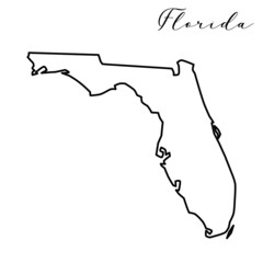 Vector high quality map of the American state of Florida simple hand made line drawing map