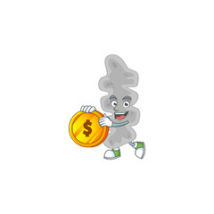 cartoon picture of leptospirillum ferriphilum rich character with a big gold coin