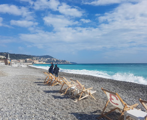 Fototapeta na wymiar City of Nice on the French Riviera looking along the beach.