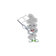 Cute caricature character of leptospirillum ferriphilum with a white flag