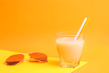 Banana juice in a glass with glasses