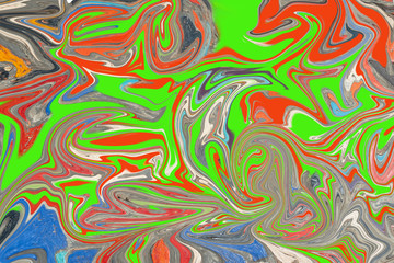 Abstract color background in impressionism style of multicolored liquid colors. Liquid marble texture, waves Swirl pattern . Modern design. Psychedelic wallpaper or for web .