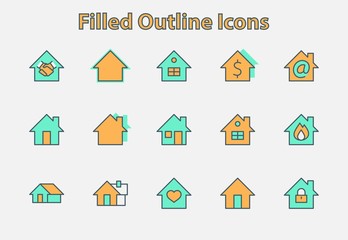 Set of House Vector Home Line Icons. Contains symbols of Conclusion of Contract, Heart, Drop of water, fire, money and more. Editable Stroke. 32x32 pixels.