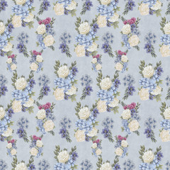 Watercolor floral seamless pattern. Hand painted flowers, greeting card template or wrapping paper