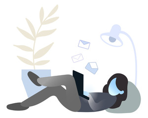 Monochrome picture of people with laptop. Isolated vector flat illustration of characters with notebook. Collection of office person working at home. Online education, studying indoors.