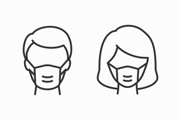 Medical face mask line icon on white background. Editable stroke.