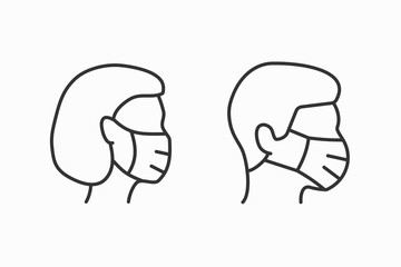 Medical face mask line icon on white background. Editable stroke.