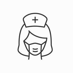 Nurse with a protection mask line icon on white background. Editable stroke.