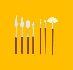 collection of brushes and spatulas to paint canvases. Illustrator for web and mobile design.