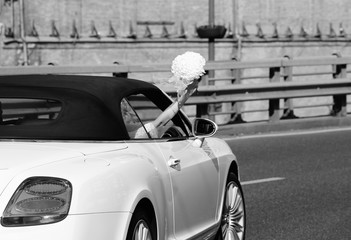 black and white wedding car