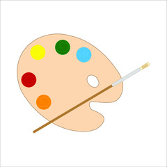 wooden palette with colored paints. Illustrator for web and mobile design.