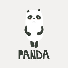 Hand drawn illustration, panda and english text. Colorful background vector. Poster design with animal. Decorative cute backdrop, good for printing