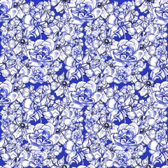 Creative composition with the image of garden flowers. Randomly arranged miniature roses. Abstraction, the theme of summer. Pattern for fabric and wallpaper.