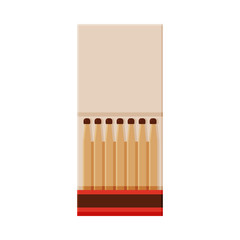 Paper Matchbox with Matches, Sulphur Head Match set for Bonfire, Gas Stove, Smoking Vector Illustration