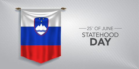 Slovenia statehood day greeting card, banner, vector illustration