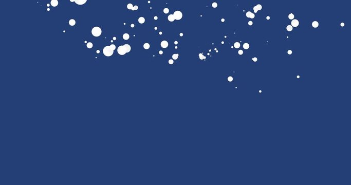 Fluid bubbles background with blue backdrop. White bubbles swinging into fluid with vortex and fluid animation. Liquid dropping effect. Flat white bubbles template in fluid with blue background