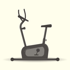 Gym equipment: exercise bike for playing sports.Velosimulator for sporting. Vector graphic illustration. Sport training apparatus: stationary bike isolated on light background