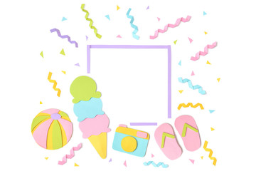 Summer frame paper cut on white background - isolated