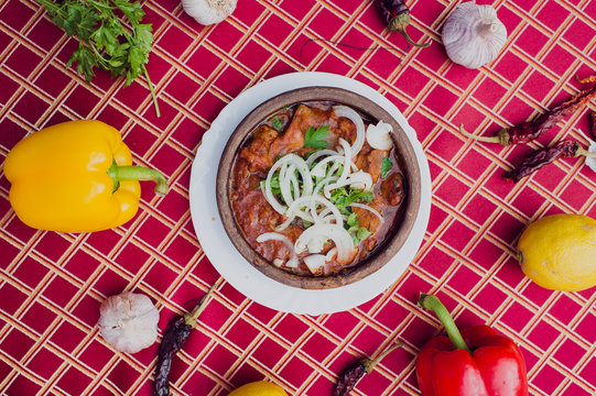 Georgian National Cuisine. Ostri is a hot, spicy beef stew that is very popular in Georgia