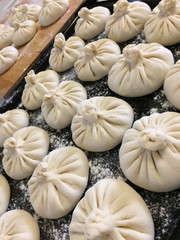 Hinkali dish of Georgian cuisine, cooking process at home