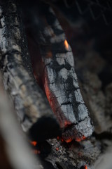 the fire burns on wood burning them at a very high temperature