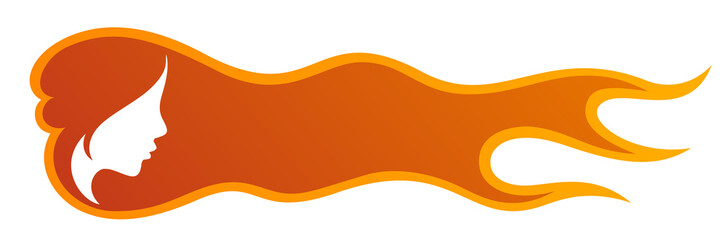 A symbol of a silhouette stylized girl with fire.