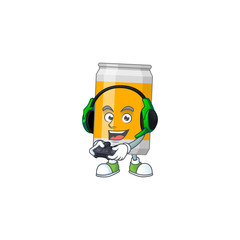 A cartoon design of beer can clever gamer play wearing headphone