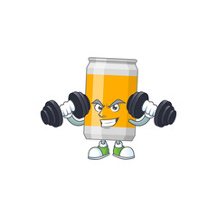 Caricature picture of beer can exercising with barbells on gym