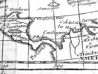 アンティークの世界地図　中央アメリカ