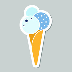 Vector ice cream cone sticker isolated on gray background. Food design elements for the menu, bakery logo, web, postcards, stickers.