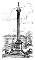 The Nelson Monument, vintage illustration. - obrazy, fototapety, plakaty