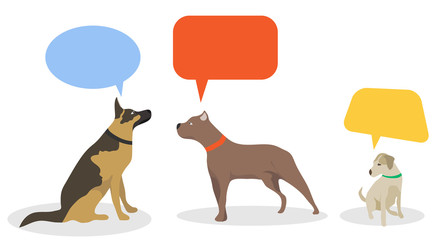 Thoughts of dogs, communication of dogs among themselves. Dogs communicate with each other. Vector illustration.