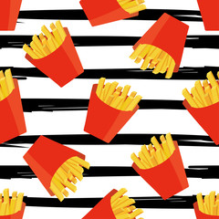 Seamless pattern with french fries . Vector illustration. - 352798791