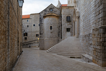 Fototapeta na wymiar Medieval old town street in Dubrovnik, Croatia