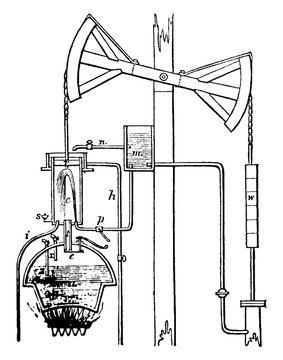 Newcomens Engine, vintage illustration.