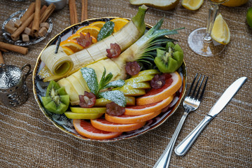 Healthy salad with fresh exotic fruit