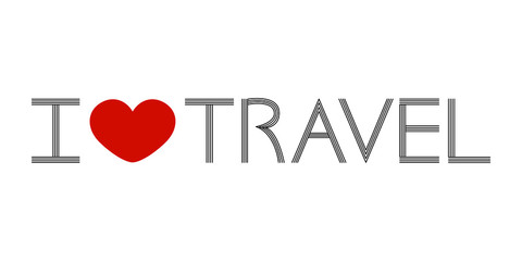 Lettering I love travel. Text with a picture of a heart. Lettering for your design