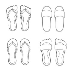 Set of vector beach slippers or flip flops icons isolated on white background
