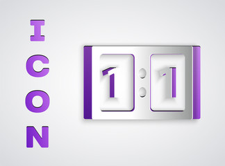 Paper cut Sport mechanical scoreboard and result display icon isolated on grey background. Paper art style. Vector Illustration