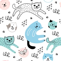 Gordijnen Naadloos patroon met schattige katten © savvalinka