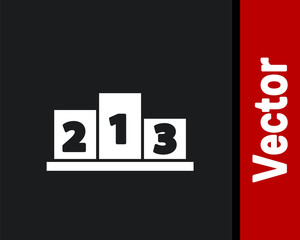 White Award over sports winner podium icon isolated on black background. Vector Illustration