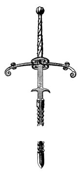 Two-Handed Sword or German Zweih&auml;nder, vintage illustration.