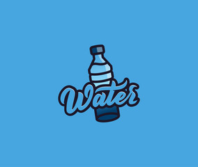 The bottle water, logo. Logotype with lettering, badge, sticker, emblem on white background. Vector illustration, flat, line art