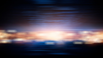 Wet asphalt, reflection of neon lights, a searchlight, smoke. Abstract light in a dark empty street with smoke, smog. Dark background scene of empty street, night view, night city.