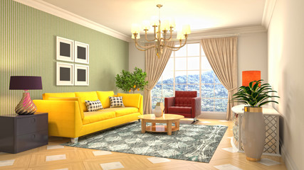Interior of the living room. 3D illustration