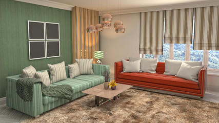 Interior of the living room. 3D illustration