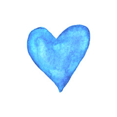 Watercolor big blue Heart love. Valentines day background texture. Hand drawn
