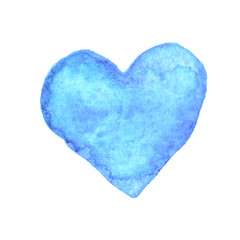 Fototapeta na wymiar Watercolor big blue Heart love. Valentines day background texture. Hand drawn